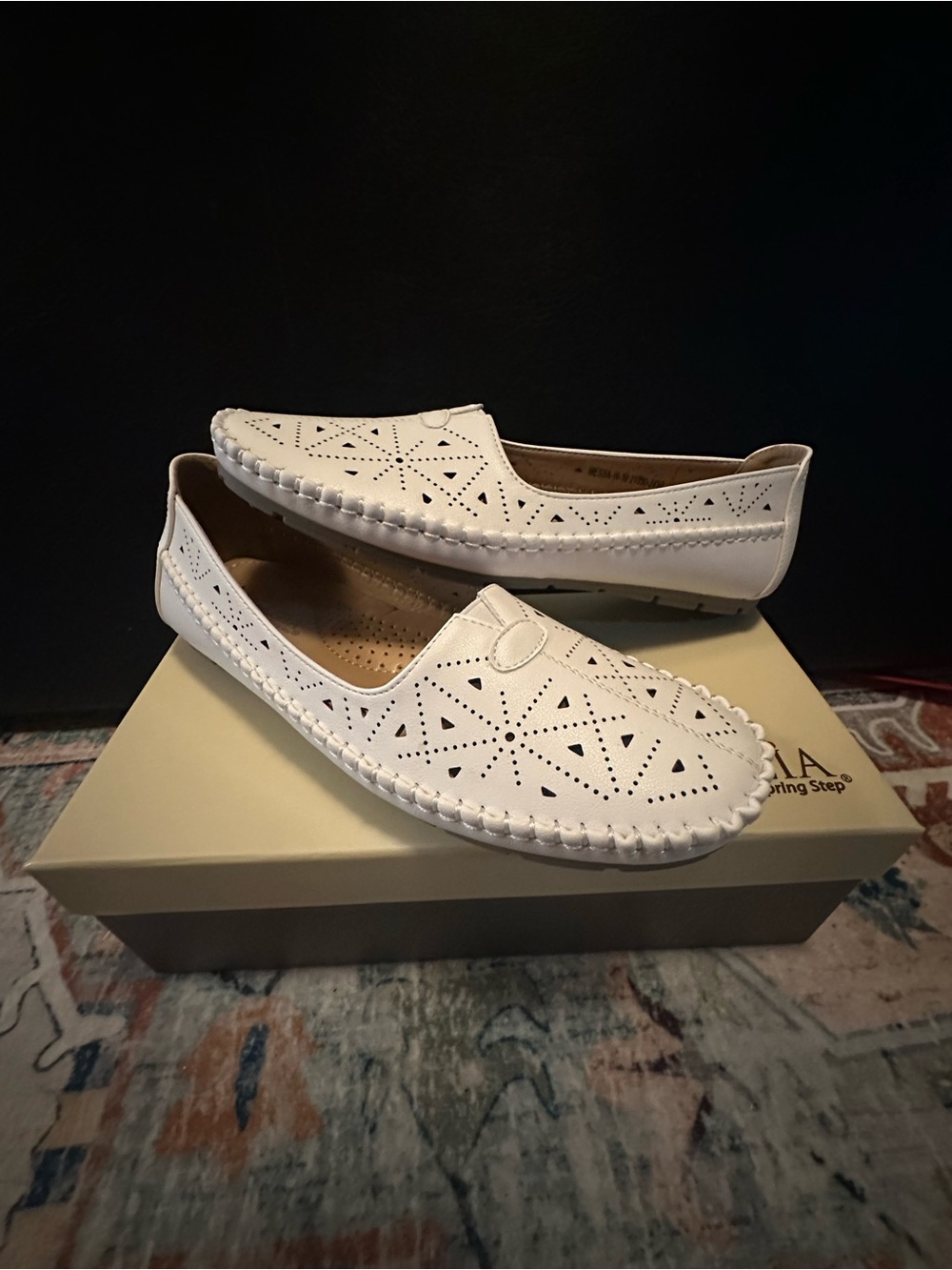 Women's White Perforated Slip-On Loafers
